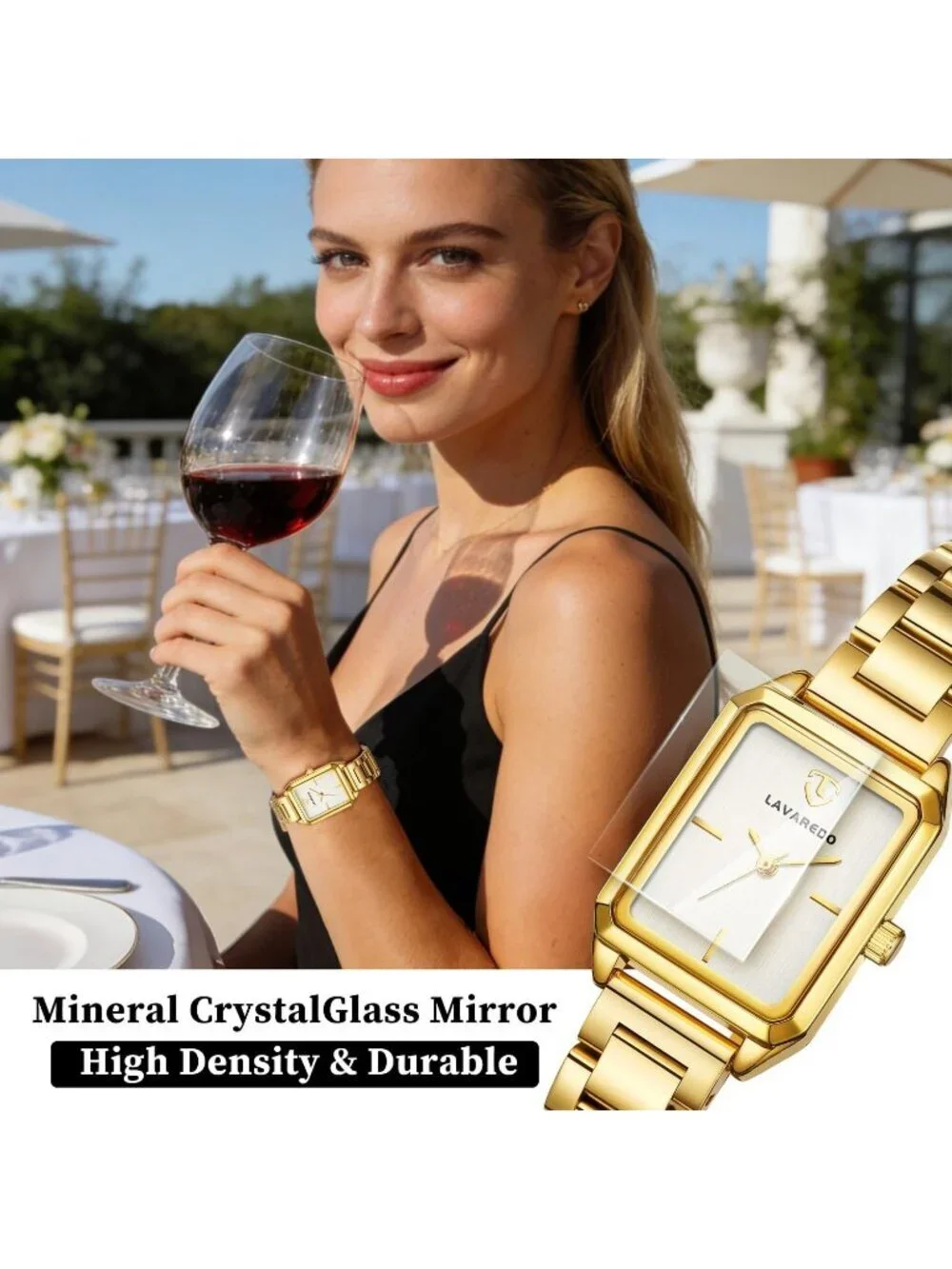 Womens Gold White Analog Quartz Stainless Steel Waterproof Luxury Bracelet Watch